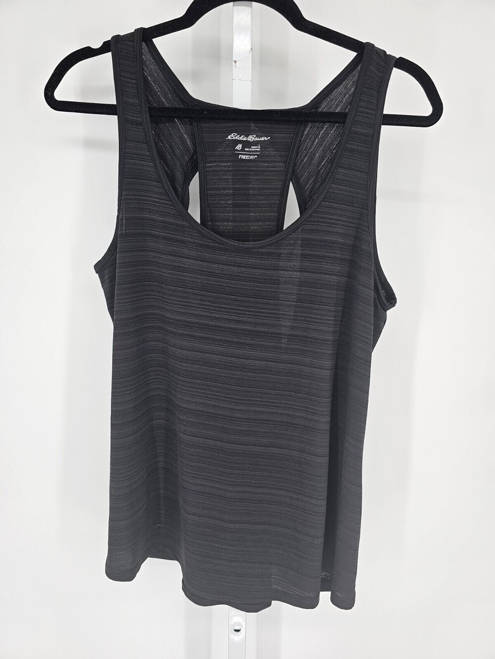 Eddie Bauer Womens Sz L Athletic Loose Fit Tank Top Black Open Back FreeDry